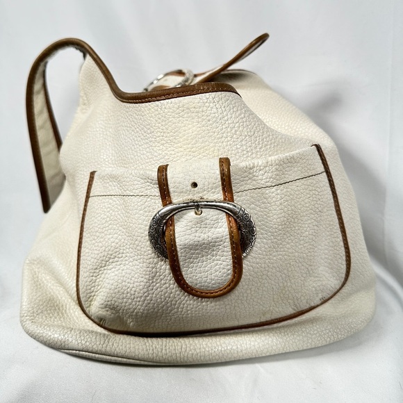 Brighton hobo bag leather shoulder artisan hardware contrast trim cream tan - Picture 12 of 13